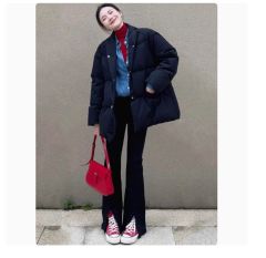 Black Frayed Bell Bottom Jeans for Women - Spring and Autumn New Elastic Slimming Shorties for Petite Women