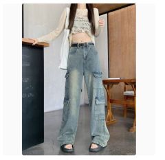 New American Retro Workwear Women's Spring High-Waisted Loose Slim Straight Wide Leg Floor-Length Pants