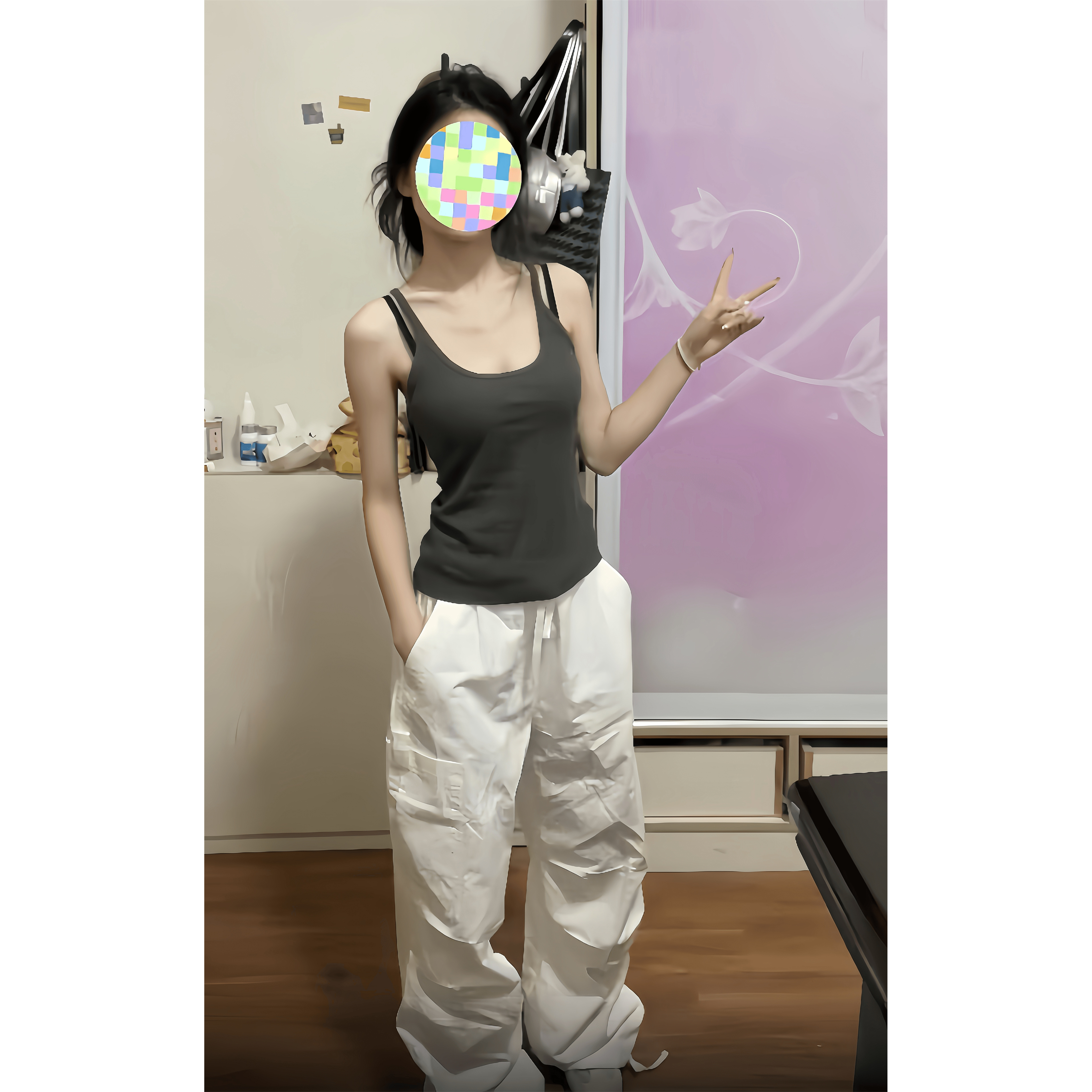，立體腰頭#工裝褲女2025早春新款美式直筒闊腿休閒褲白色潮