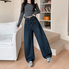 實拍 美式復古彎刀牛仔褲女2025新款小眾設計感寬鬆闊腿長褲