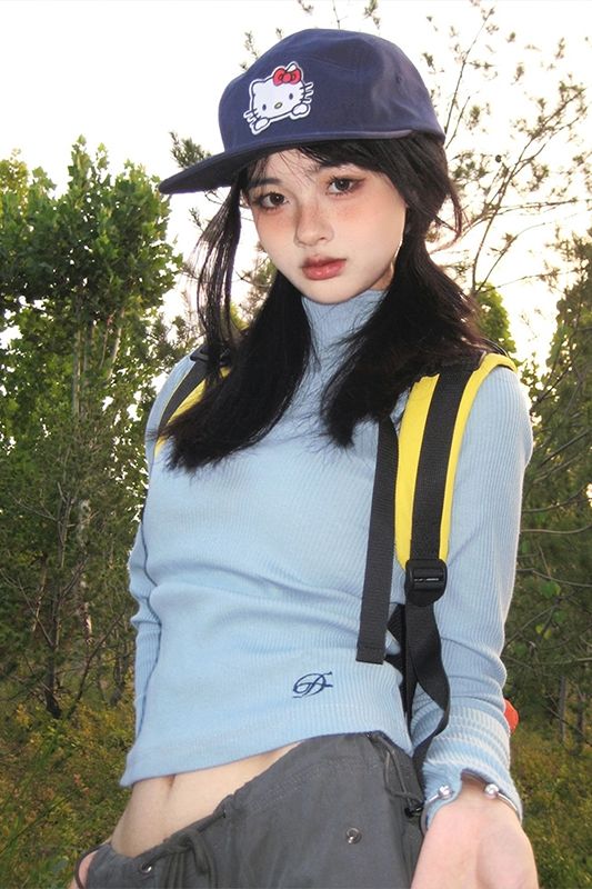 長袖t恤女秋季新款內搭修身半高領辣妹上衣