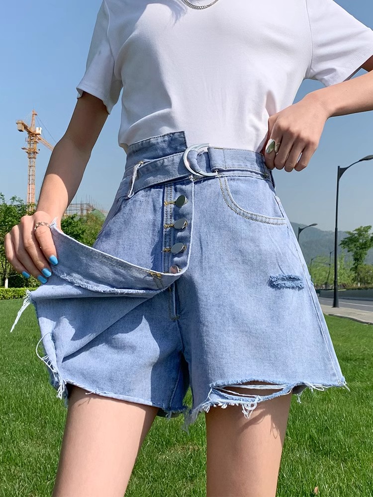 高腰破洞牛仔短褲女夏季年新款闊腿寬鬆顯瘦裙褲辣妹A字褲裙