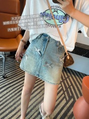 銀色立體蝴蝶結設計A字牛仔短裙2025春季新款氣質顯瘦青春減齡