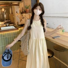 Gentle-style French-waistline vest dress, Korean-inspired petite-fit sleeveless dress for women&mdash;elegant long skirt for summer.