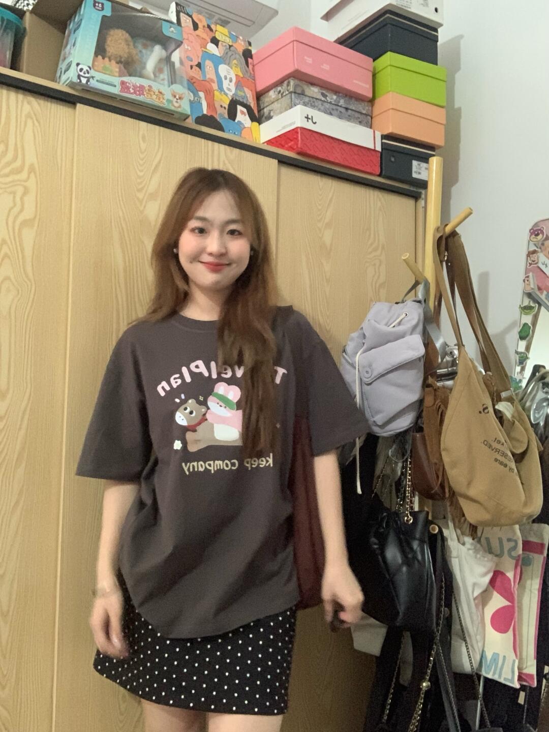 High-quality pure cotton 200g combed tight 100% cotton live broadcast same product front printed loose short-sleeved T-shirt for women