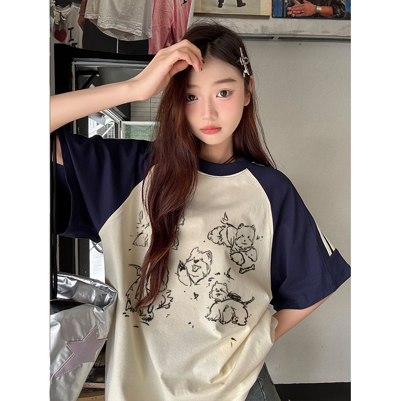 High-quality pure cotton 200g 21 combed tight printed three-bar seven-point bar loose large short-sleeved shirt for women