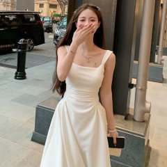 2025年新款黑白色長裙女裝裙法式收腰顯瘦小眾吊帶裙