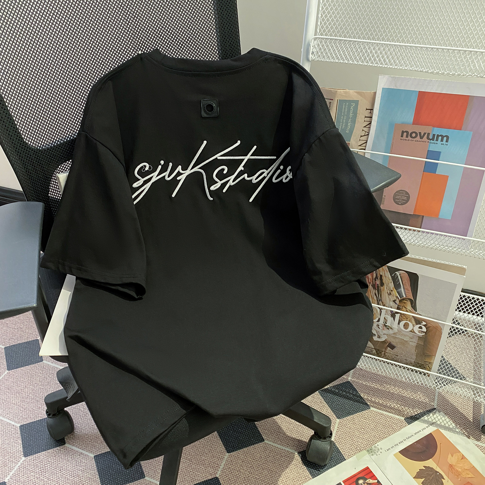 實拍240克雙紗純棉短袖t恤女夏2025新款正肩刺繡寬鬆短款圓領上衣