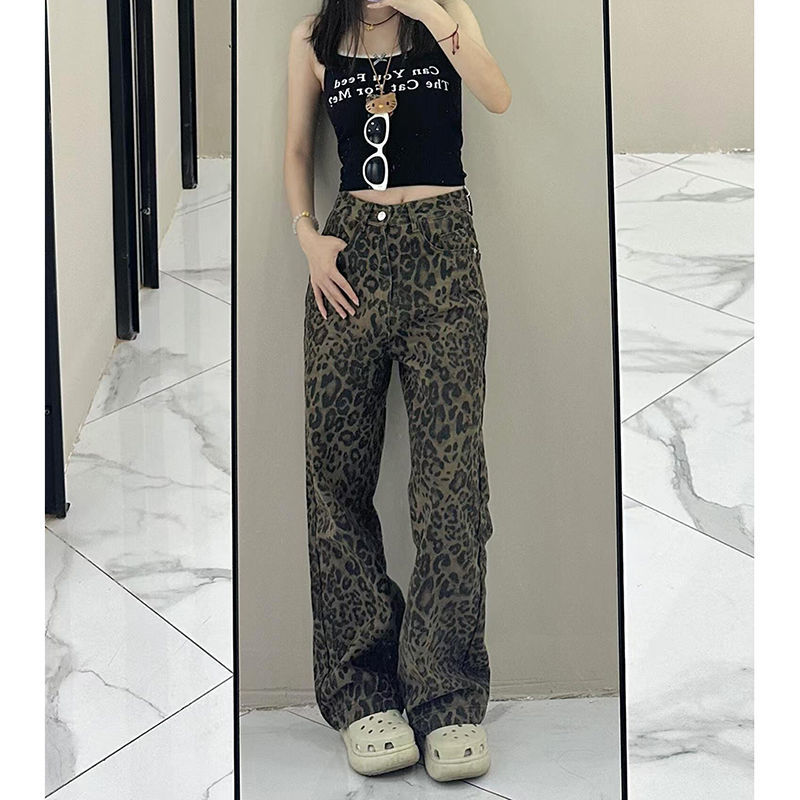 美式高街辣妹百搭寬鬆闊腿牛仔褲女2025早春通勤顯瘦寬垂感長褲潮