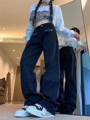 Photographed!! High-street black straight-leg work pants for women, with a unique temperament, loose and slimming, versatile long pants