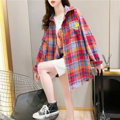 Official photo 80 cotton original thin mid-length plaid shirt design mid-length jacket
