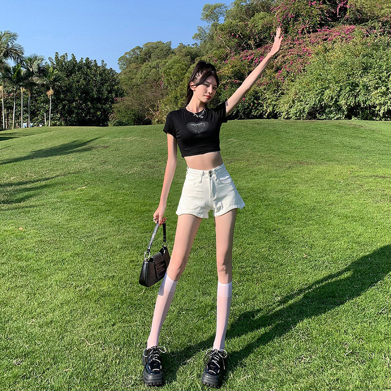 白色牛仔超短褲女夏季薄款2025新款辣妹高腰顯瘦a字彈力緊身熱褲