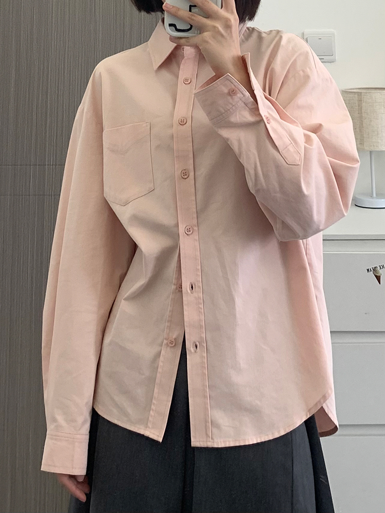 高級感粉色襯衫女秋季2025年新款設計感小眾寬鬆港味chic襯衣上衣