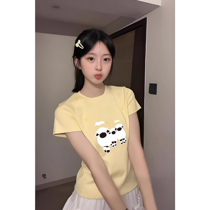 High-quality pure cotton 210g 40 pieces Odale 92 cotton 8 spandex printed hot girl slim short-sleeved T-shirt for women