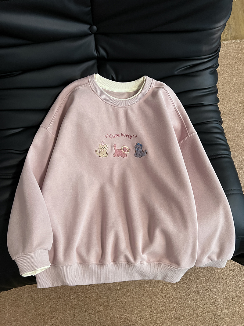 實拍純棉華棉複合牛奶絲衛衣女薄款2025早春新款圓領長袖t恤上衣