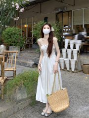 Photographed White French Strap Dress Long Skirt