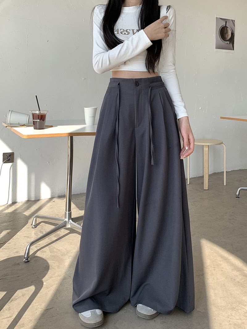 Photographed Designer Suit Pants with Drawstring Casual Women's Spring Pants Wide Leg Pants Loose High Waist Flowy Floor-Length Pants