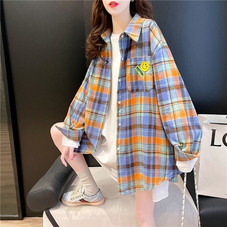 Official photo 80 cotton original thin mid-length plaid shirt design mid-length jacket