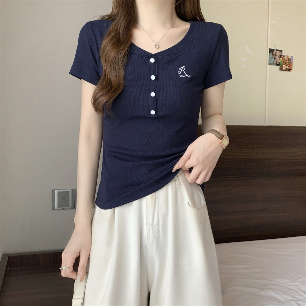 Real shot 40 pure cotton 210g 92 cotton/8 spandex short-sleeved T-shirt for women
