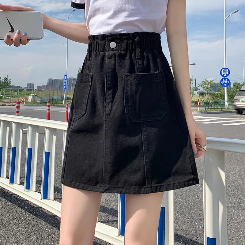 夏季新款高腰牛仔半身裙女學生百搭a字裙大碼胖MM包臀短裙子