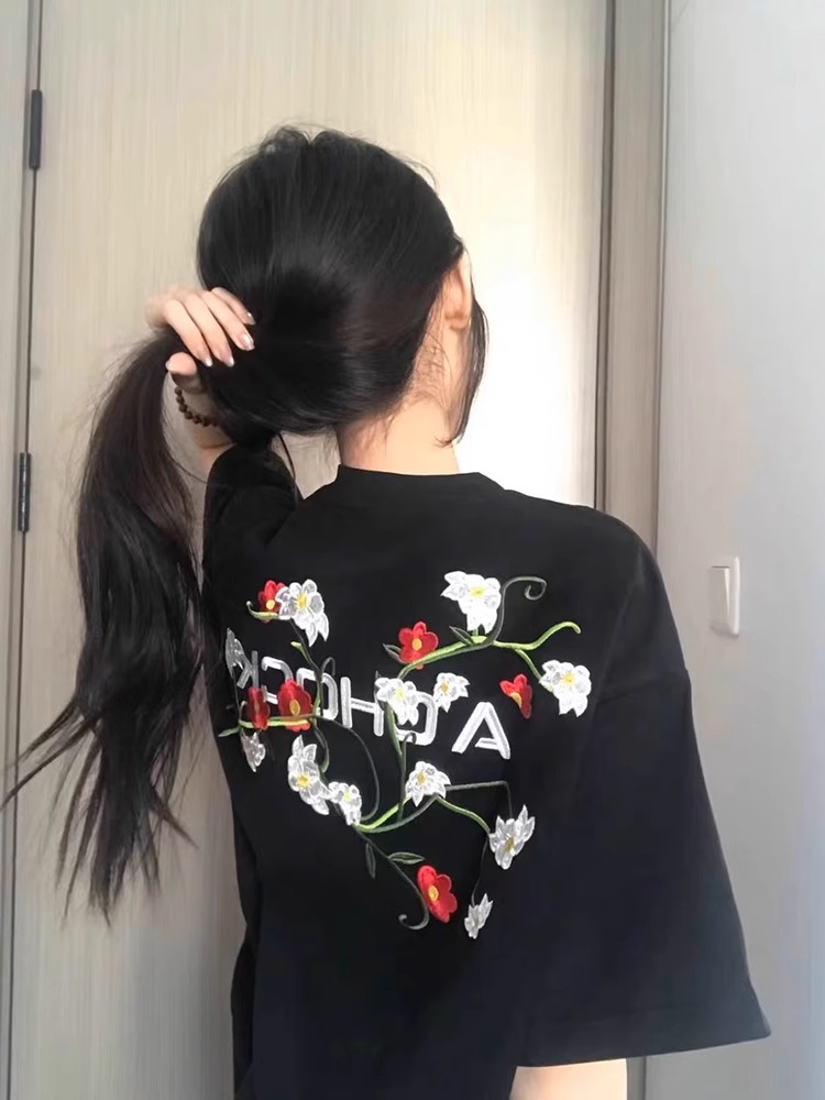 高品質純棉200克100%棉精梳緊密優質做工前後印花短袖t恤女