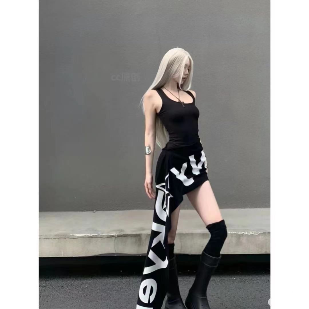 亞文化y2k千禧辣妹字母印花連衣裙女修身顯瘦性感包臀裙