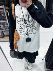 高質量純棉200克21支精梳精密印花秋季拼色長袖T恤女