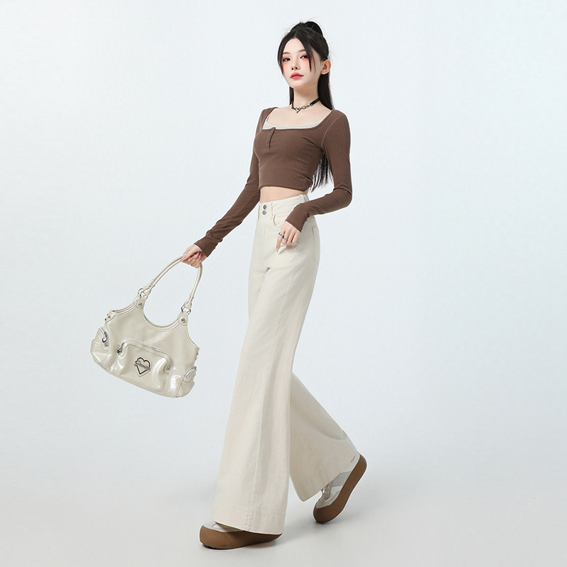 Real shot 2025 meter white light color jeans for women's spring new high waist wide-leg drape loose jeans black