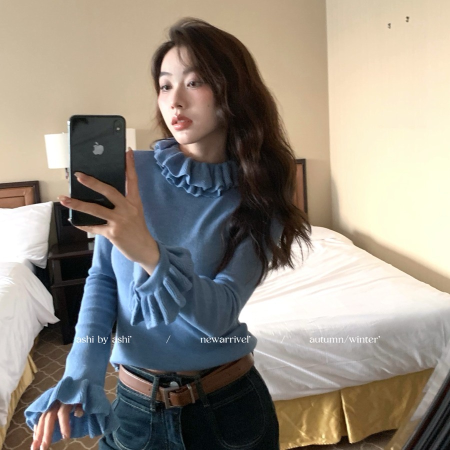 歐洲站春秋裝新款歐貨拼色圓領細羊毛針織衫女春秋毛衣打底衫