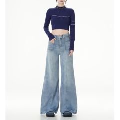 Retro Washed Split Leg Jeans for Women - Spring and Autumn New Fashion Trend Loose Wide Leg Pants - Slimming and Flared