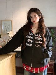 Men and Women Couple's Sweater Set - Spring and Autumn Thin Version 2025 Grid Pattern Pseudo Two-Piece Zip-Up Jacket - Linked Top