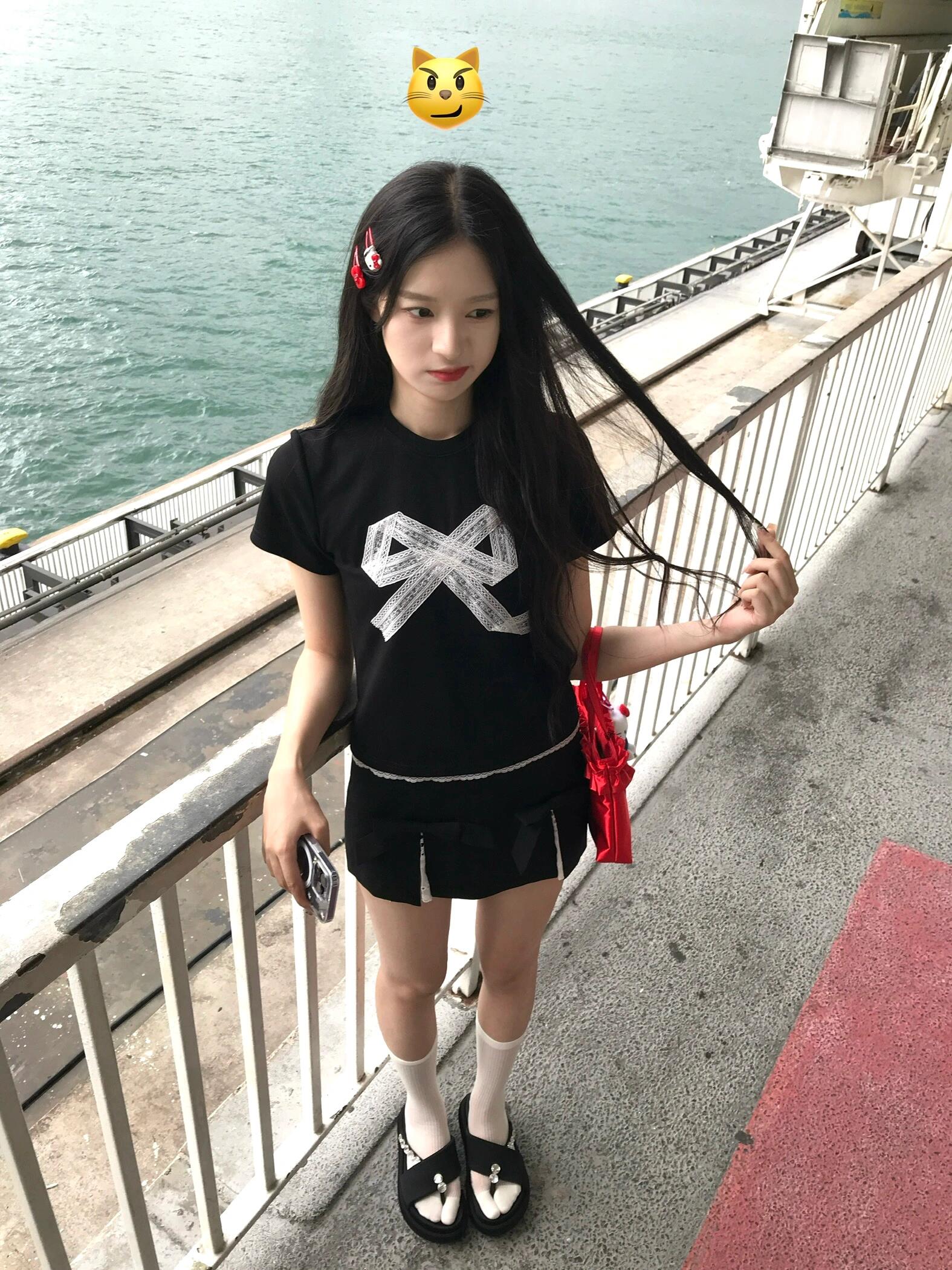 High-quality pure cotton 210g 40 Odale with elastic front printed slim short-sleeved T-shirt for women
