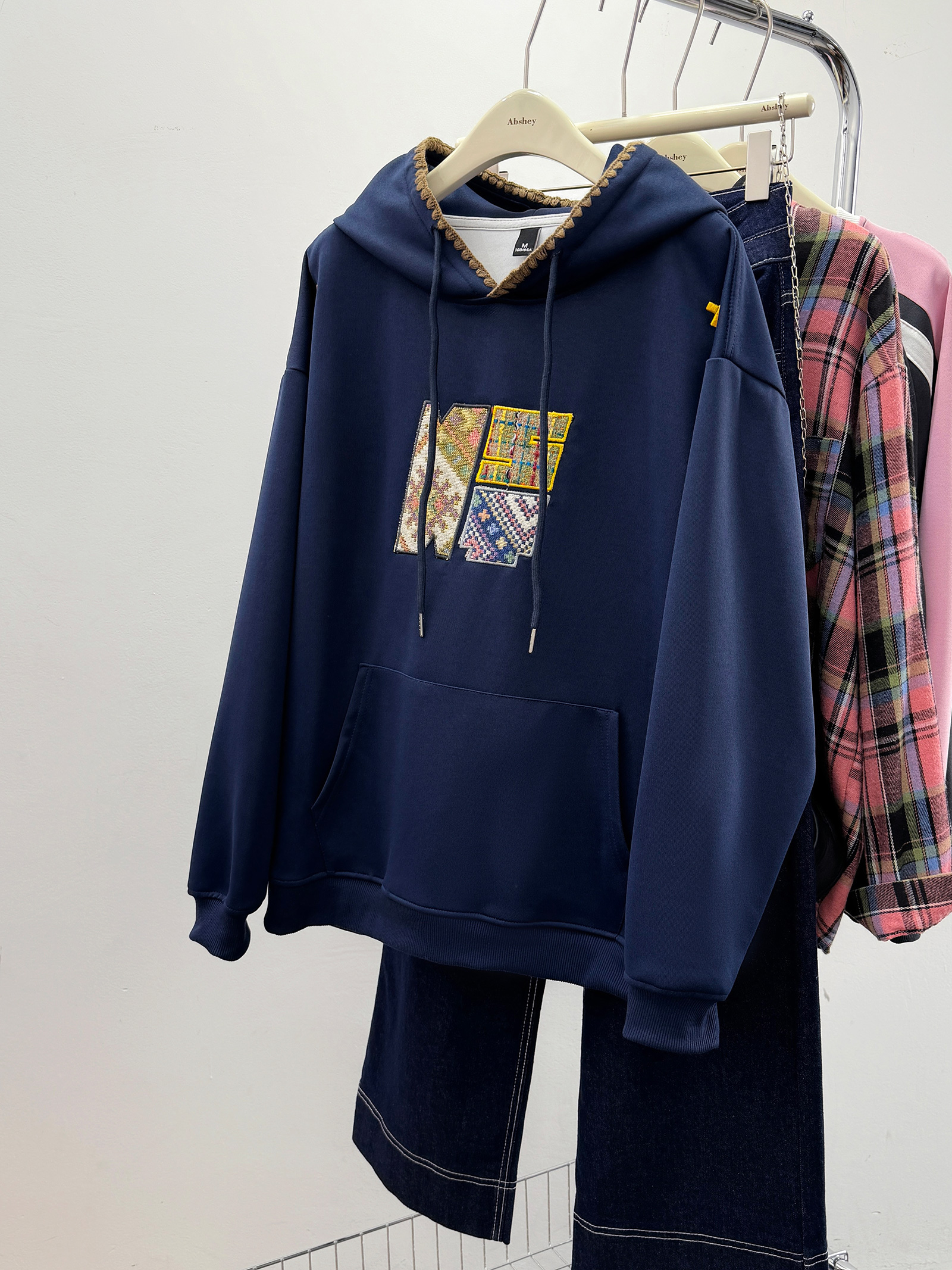 實拍仿棉複合牛奶絲衛衣男女情侶裝2025早春刺繡薄款寬鬆連帽上衣