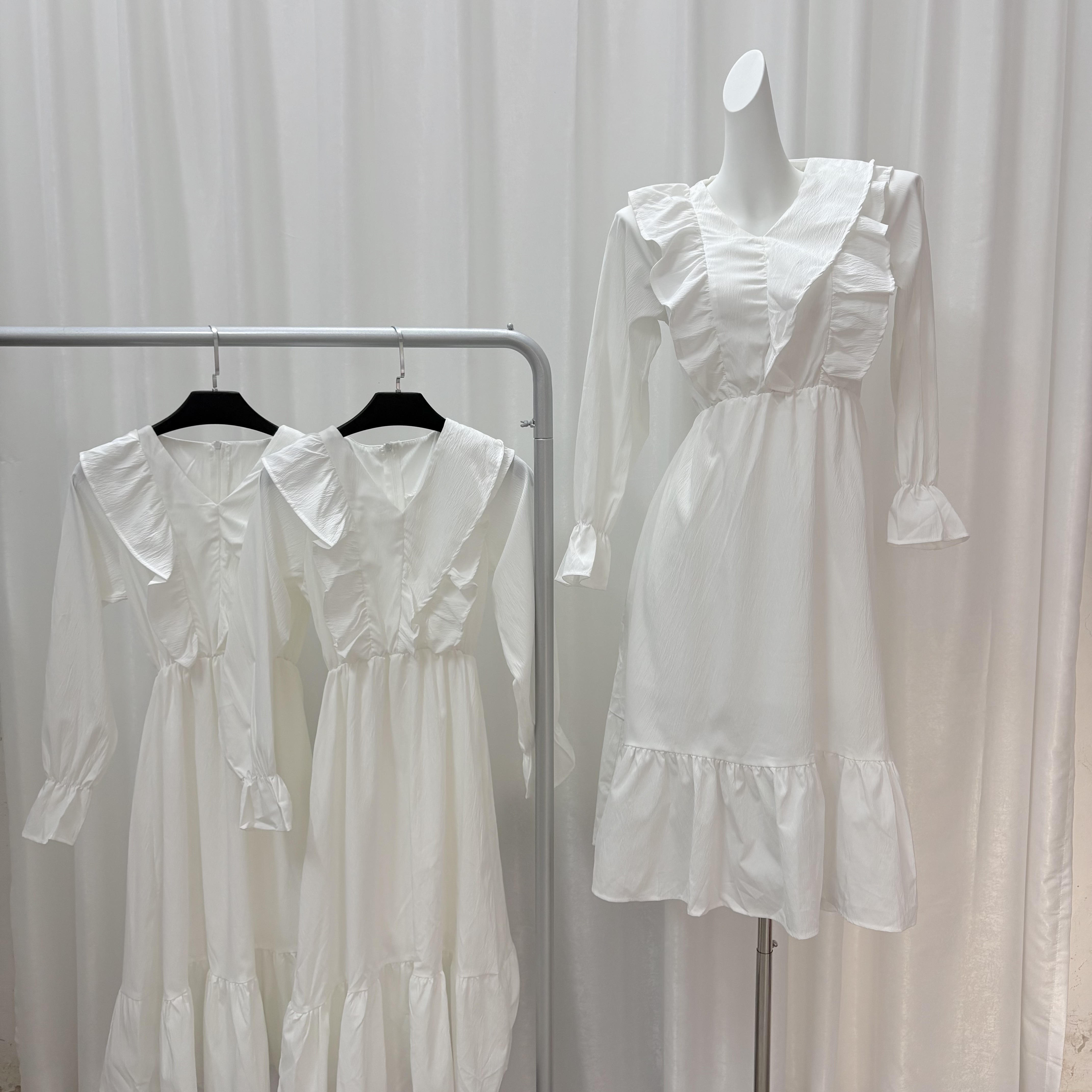 Real photo of white gentle lotus leaf first love long sleeve dress with niche sweet fairy temperament slim long skirt