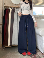 Photographed lazy-style gray casual pants spring guard pants for women high-waisted straight-leg pants wide-leg pants long pants with drape floor-length pants