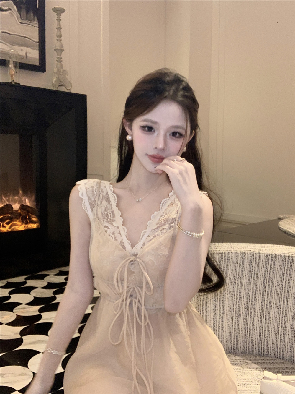 Real shot----Slinging vest with pure sexy top/Lace two-piece set for women