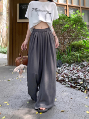 實拍 慵懶風休閒褲女裝2025春夏季純色褲子闊腿褲寬鬆垂感拖地褲