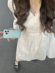 實拍#法式輕熟風氣質白色連衣裙絕美優雅仙女小個子長裙