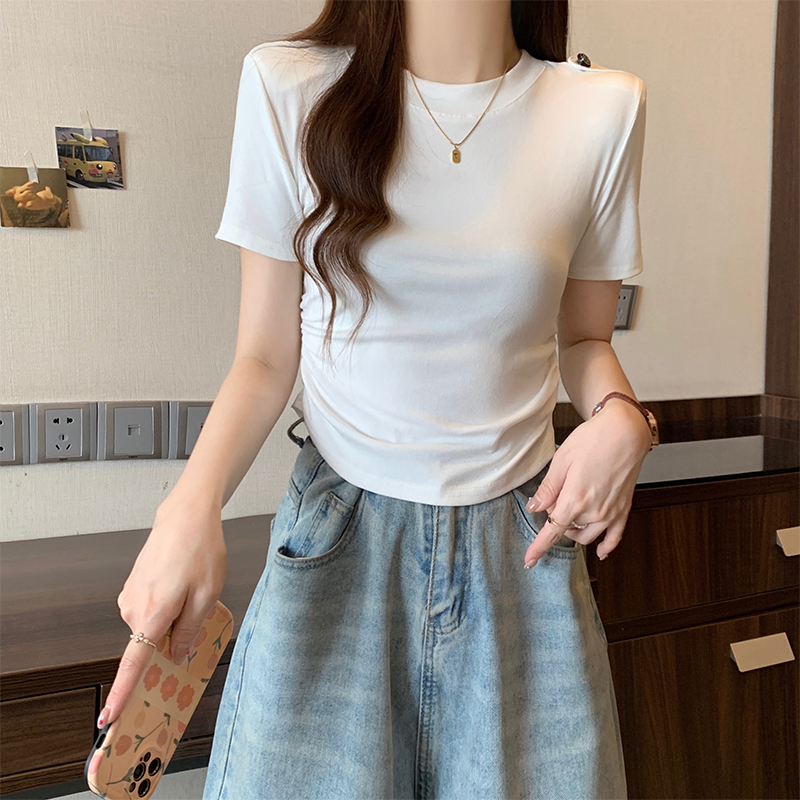 實拍 2025年新款夏季短款褶皺短袖T恤女