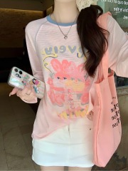 Women's Summer Trendy Fun Print Design Sensory Embroidered Long Sleeve Thin Top