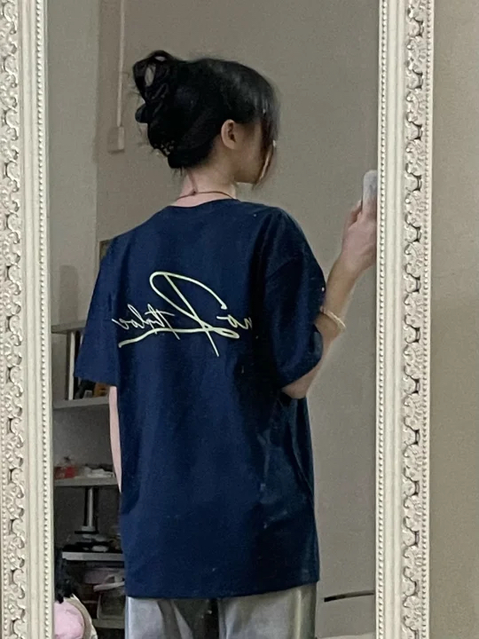 High-quality pure cotton 200g combed tight 100% cotton live broadcast same product front and rear printing loose short-sleeved T-shirt