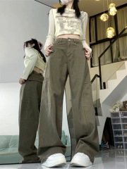 American Retro Leisure Pants for Girls and Boys 2025 Spring New Style Versatile Loose Straight Leg Slimming High Street Wide Leg Work Pants