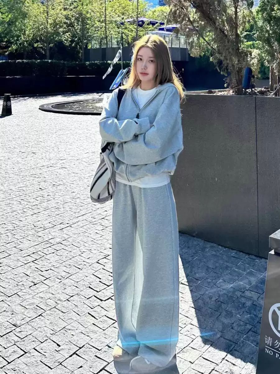 韓版高級感休閒運動服套裝女春秋學生寬鬆時尚百搭衛衣跑步兩件套