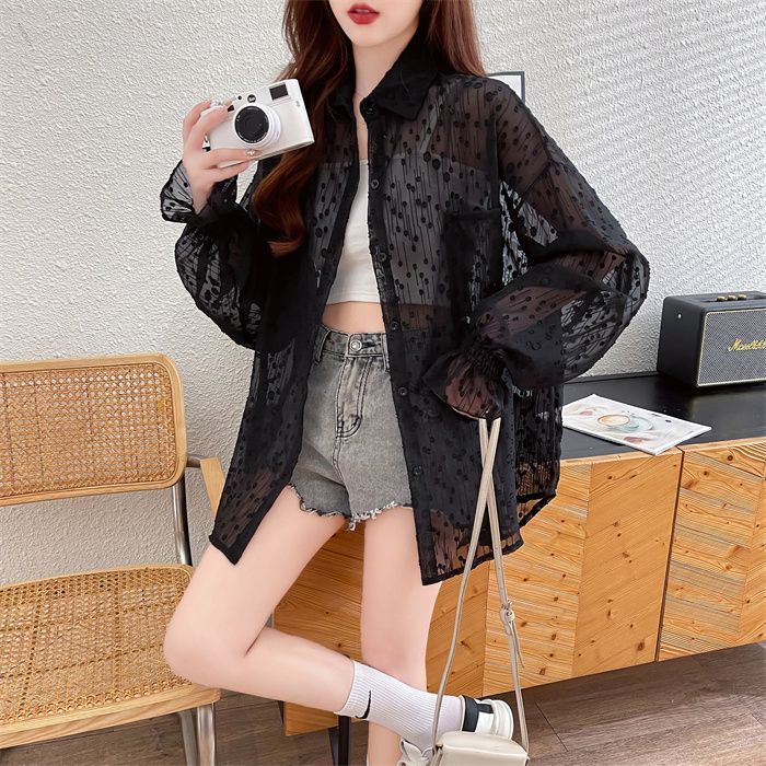 Real photos Tmall quality spring and autumn thin mid-length cardigan polo collar shirt jacket
