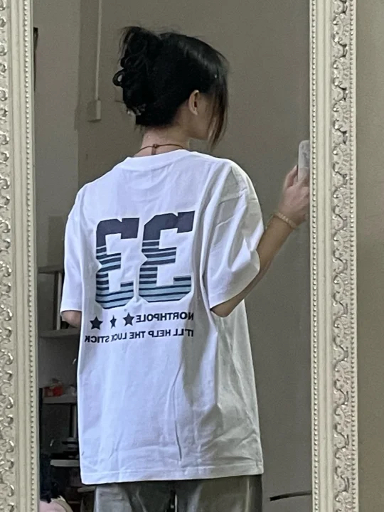 High-quality pure cotton 200g combed tight 100% cotton live broadcast same product front and rear printing loose short-sleeved T-shirt