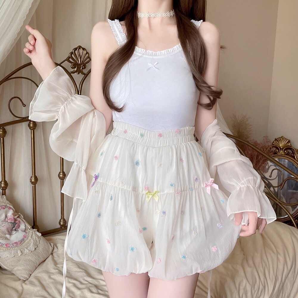 彩色立體小糖豆軟妹花苞褲溫柔甜妹純欲蝴蝶結日系仙女感短褲