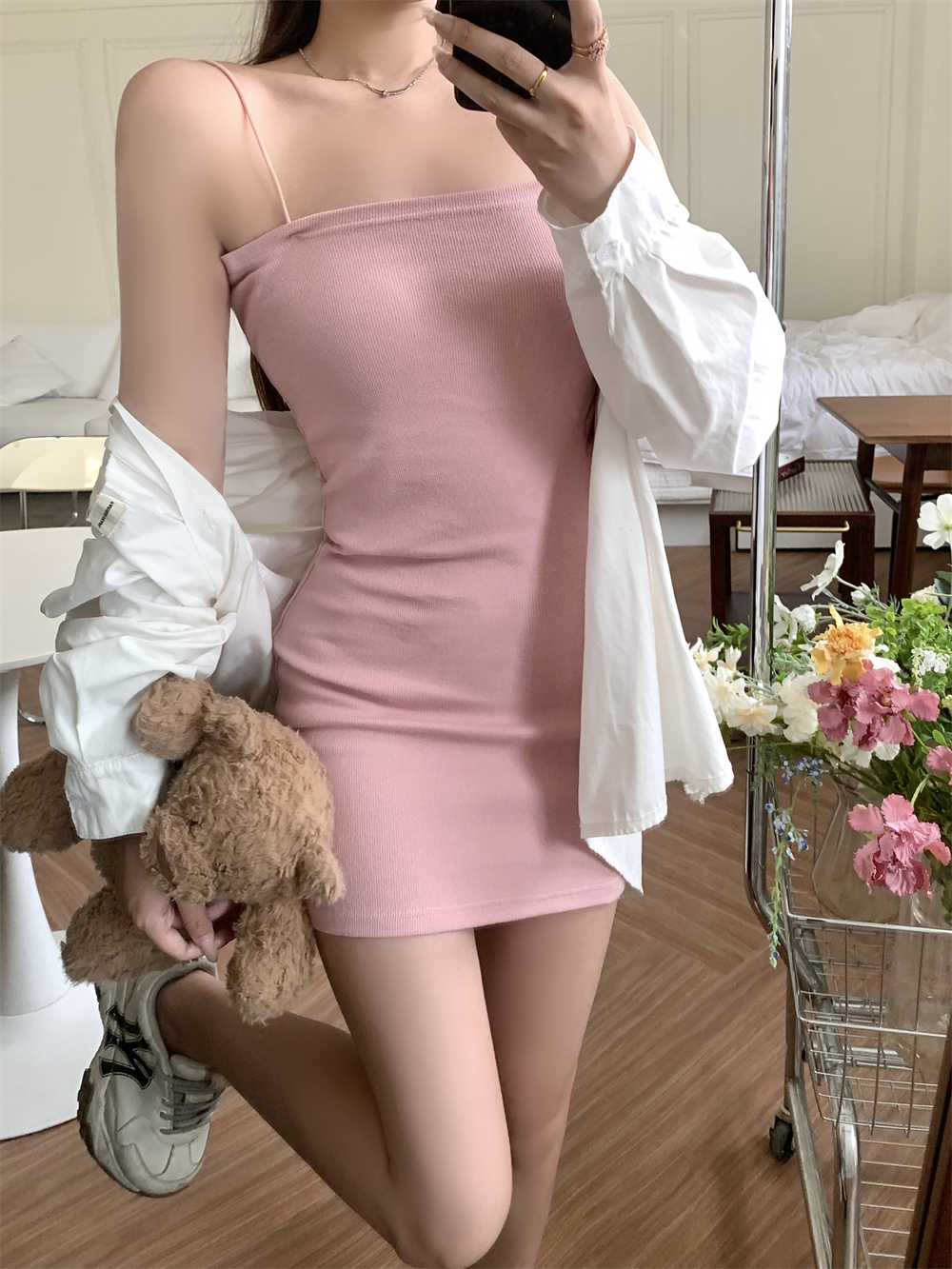 實拍  40支純棉210克92棉/8氨綸夏裝吊帶連衣裙女