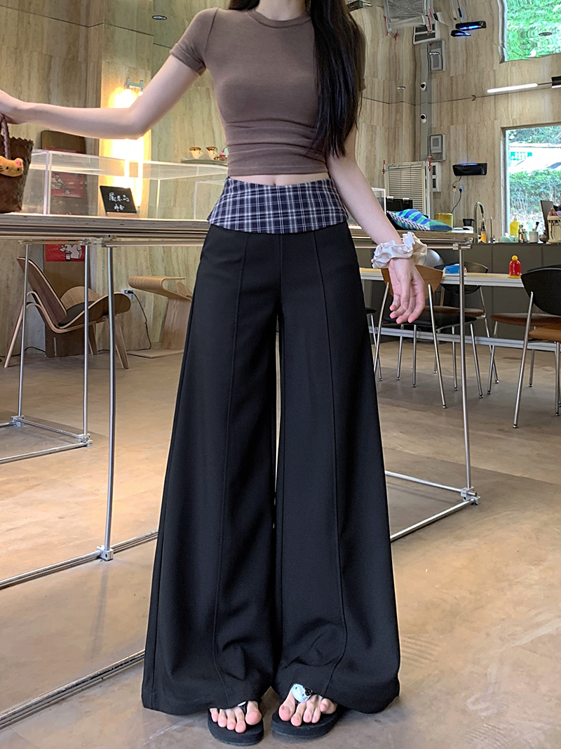 實拍設計感西裝褲休閒褲女春季灰色褲子闊腿褲寬鬆高腰垂感拖地褲