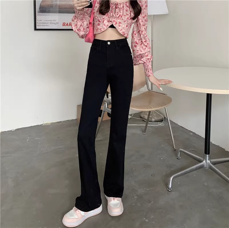 辣妹微喇叭牛仔褲女春季高街ins潮顯瘦大碼胖MM顯瘦彈力闊腿褲子