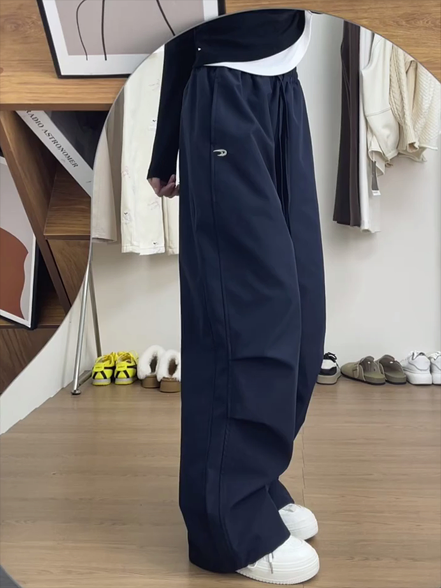 ，立體腰頭#闊腿工裝褲薄款女2025早春新款顯瘦拖地休閒褲潮